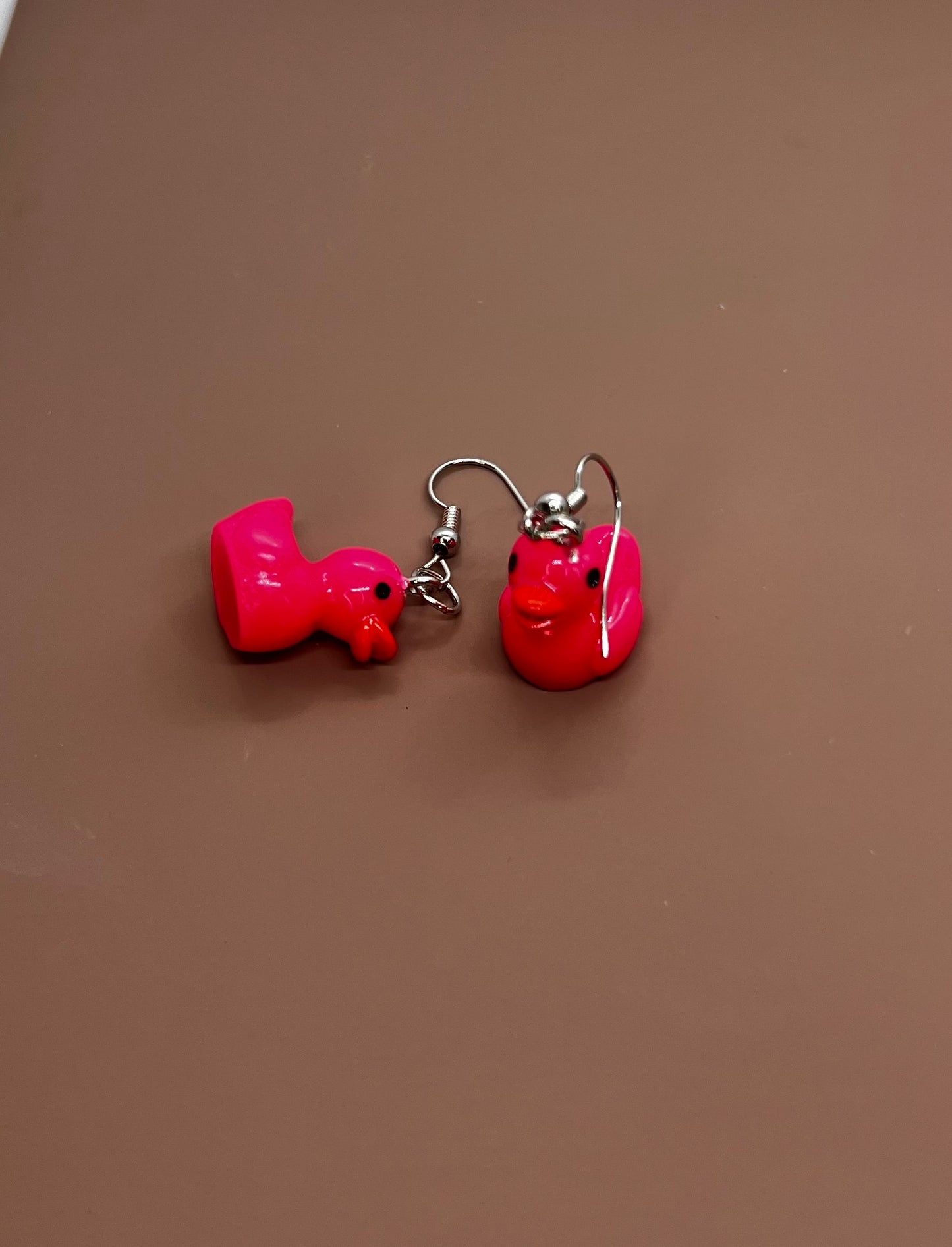 Pink duck earrings