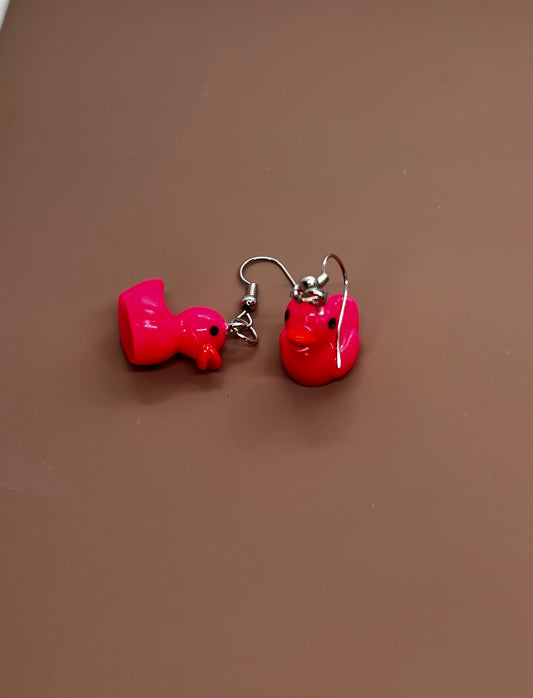 Pink duck earrings