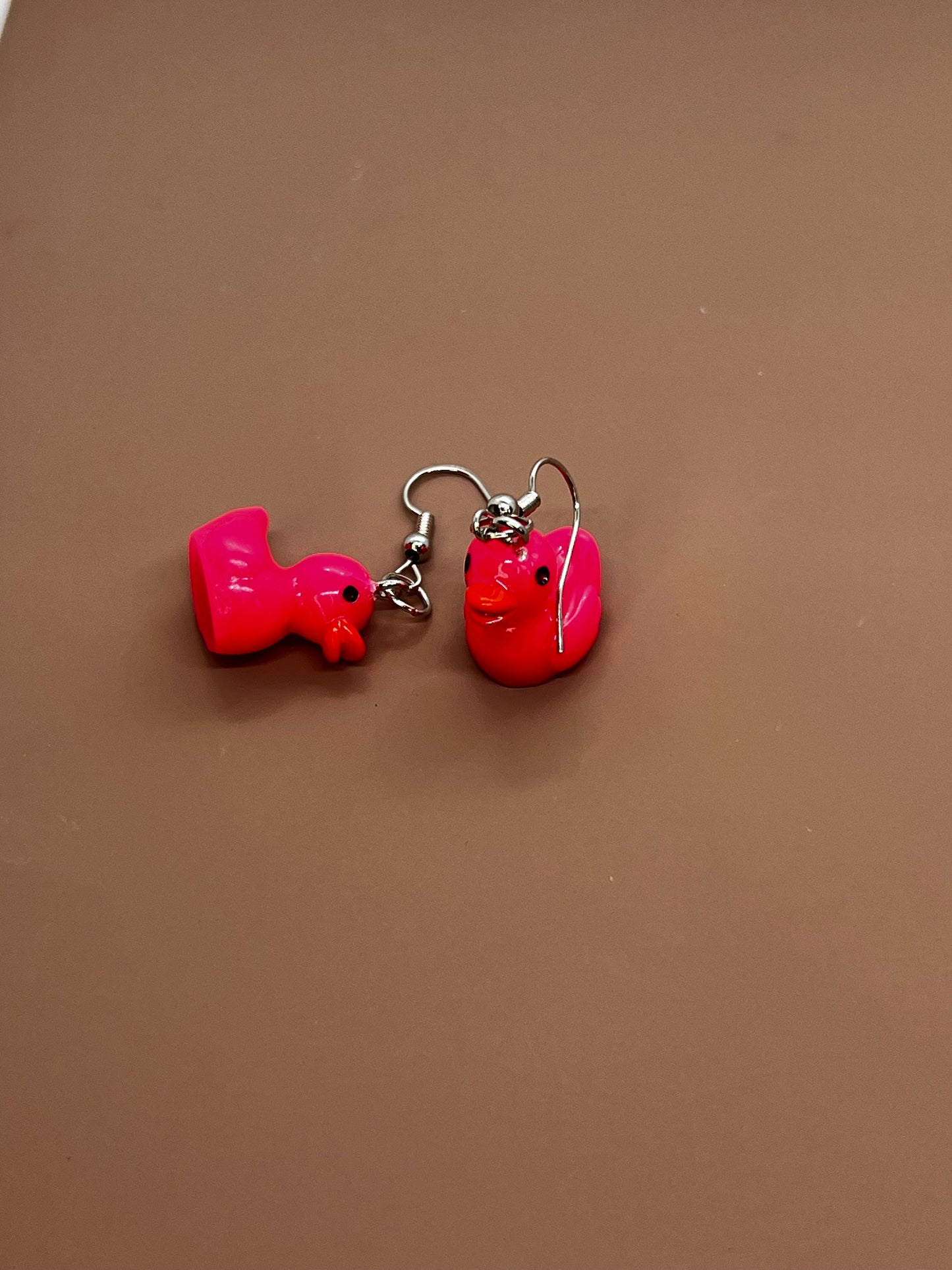 Pink duck earrings