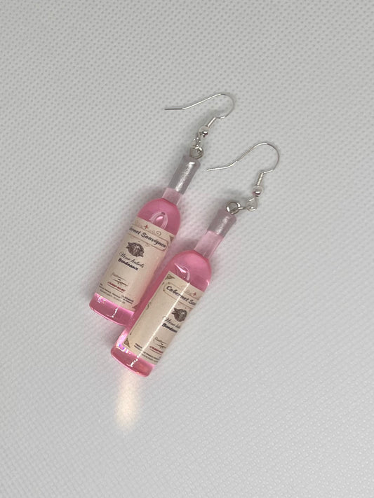 Pink Wine Bottle Earrings