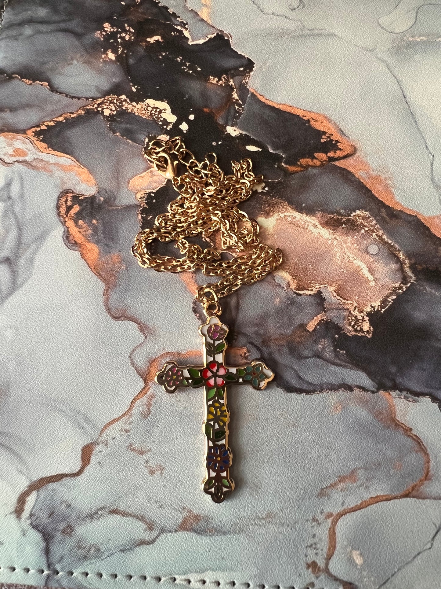 Rose Heart Cross Necklace