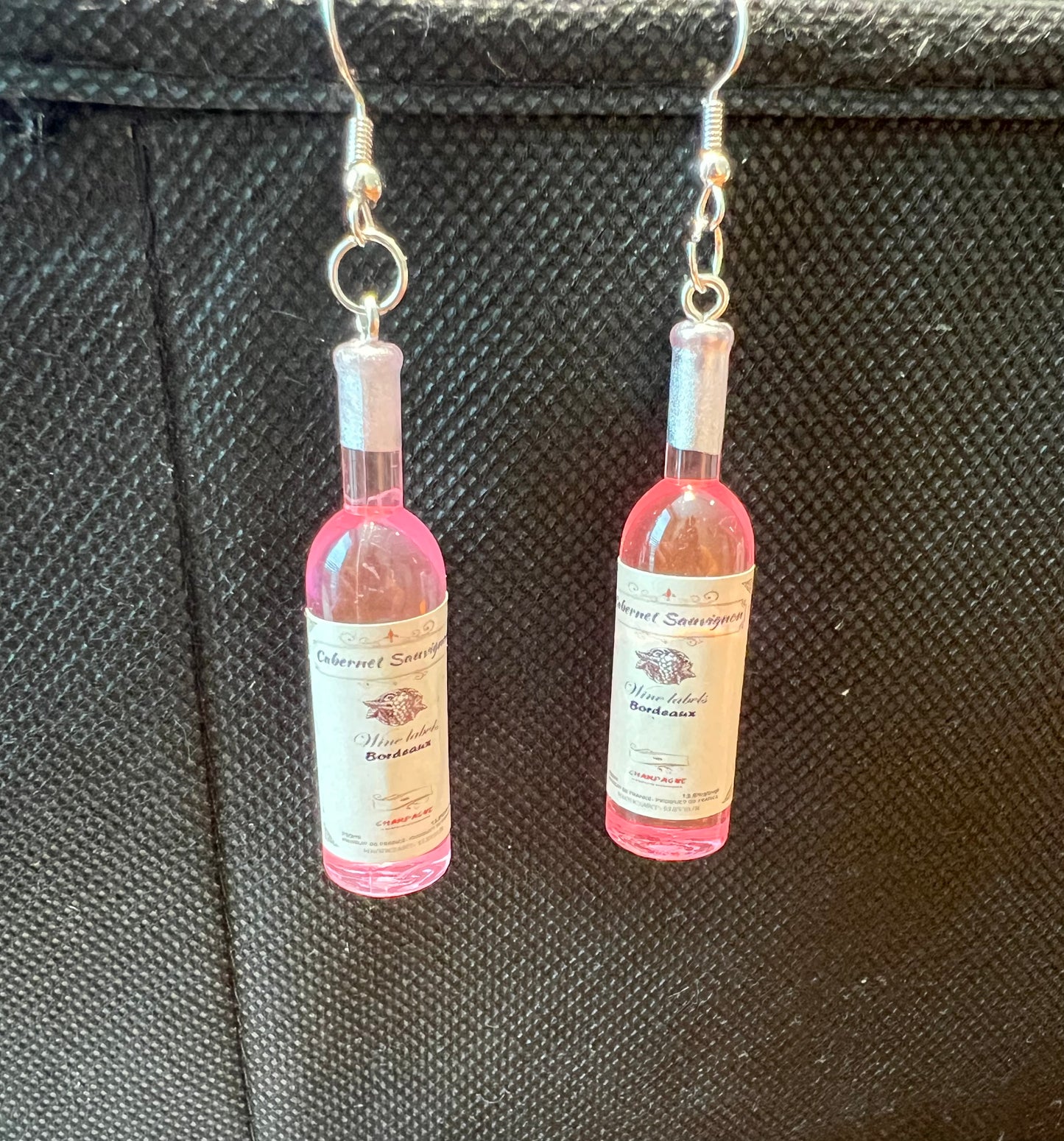 Pink Wine Bottle Earrings