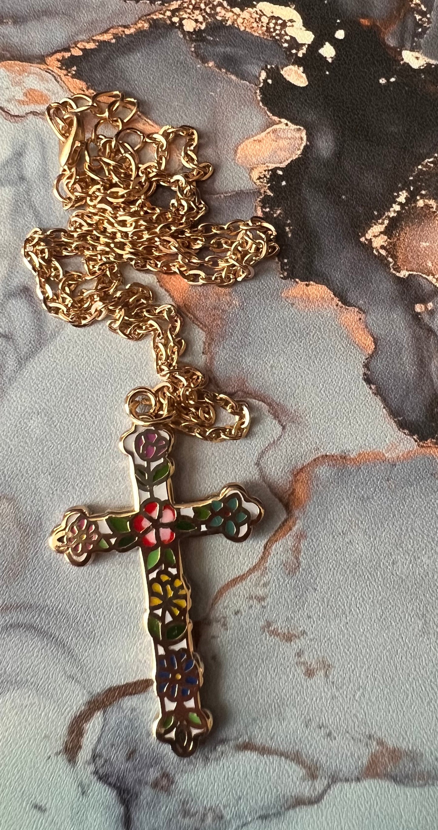 Rose Heart Cross Necklace